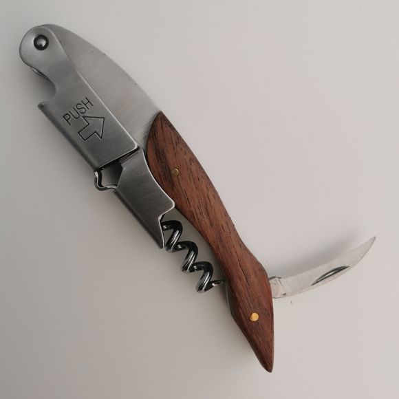 Stainless steel wine corkscrew with wood handle - Picture 2 of 4